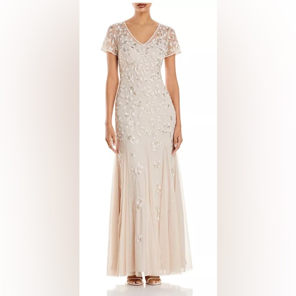 Adrianna Papell Beaded Godet Gown | Size 10 | Color: Biscotti